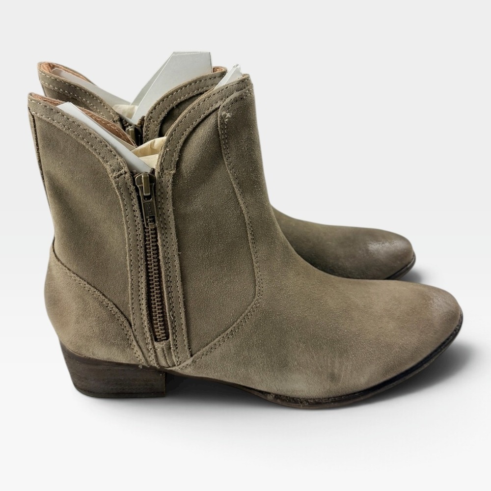 Seychelles Lucky Penny Ankle Bootie Women 10 Taupe Suede Western Zip Excellent